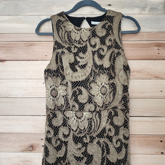 Alice & Olivia Roxie Bronze Black Lace Diamond Back Cut out Gown Event Dress - Picture 9 of 16